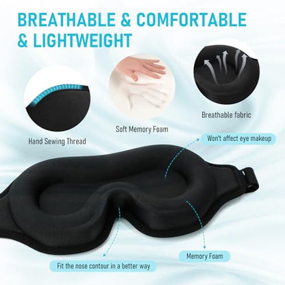 FlyCoco Sleep Mask - Zero Eye Pressure 3D Contoured Cup 99% Black Out Mask, Soft Breathable Lightweight Sleeping Mask with Adjustable Strap, Eye Cover for Yoga Traveling (Black 2pack) - color: Black 2pcs
