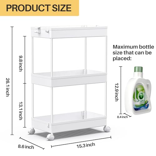 SPACEKEEPER 3 Tier Rolling Cart, Bathroom Cart Organizer with Wheels, White - color: White, size: 3 Tier