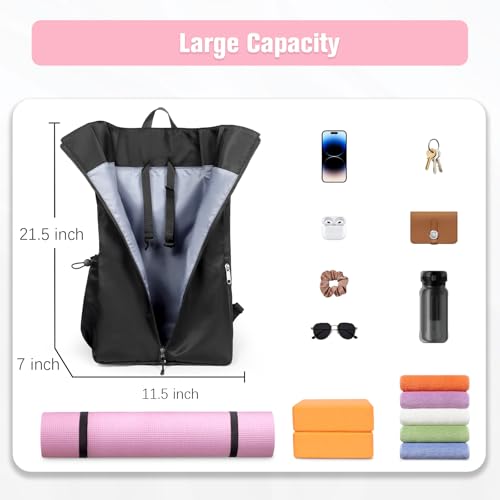 WOMACO Yoga Mat Bag, Adjustable Yogamat Blocks Carrier with Backpack Straps and Side Pockets, Top-Opening Yoga Backpack for Yoga Accessories