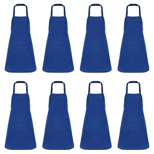 Fengek 8 Pcs Bib Apron for Unisex Colorful Kitchen Apron Bulk with 2 Roomy Pockets for Kitchen BBQ Painting Baking, Blue - color: Blue