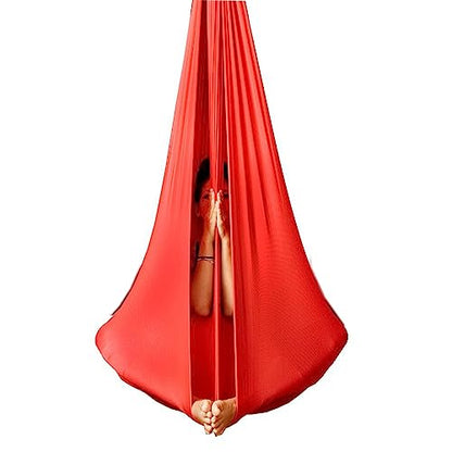 Deluxe Pilates & Yoga Flying Swing Aerial Hammock - Silk Fabric (5mx2.8m) - color: Red