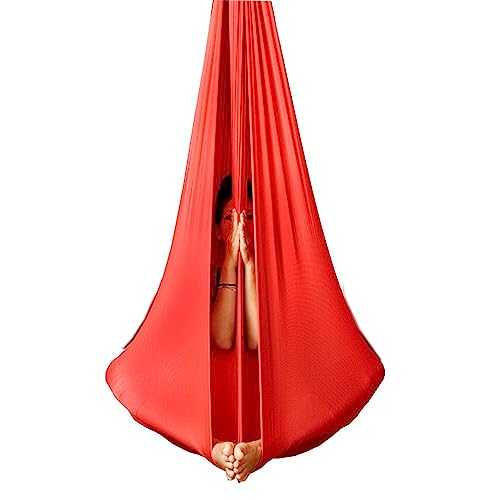 Deluxe Pilates & Yoga Flying Swing Aerial Hammock - Silk Fabric (5mx2.8m) - color: Red