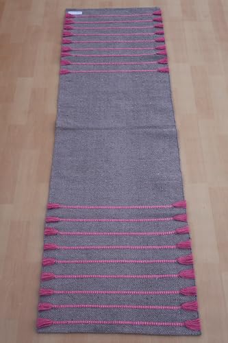 Jaipur Art & Rugs Cotton Yoga Rug - Eco-Friendly Hand-Woven Thick Mat (24”x72”x5mm) for Everyday Fitness at Home - Comfortable & Extra-Long - color: Grey-Pink