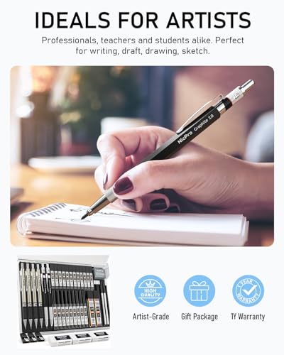 Nicpro 37PCS Art Mechanical Pencil Set, 4PCS Metal Drafting Pencil | 0.3mm, 0.5 mm, 0.7 mm, 0.9 mm & 2PCS 2mm Lead Holder (6B 4B 2B HB 2H 4H Colors) For Sketching Drawing With 23 Tube Lead Case - color: Black, style: 0.3 0.5 0.7 0.9 2.0
