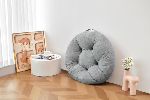 Floor Pillow Cushion with Handle for Adults Women Men | Large Meditation & Sitting Cushion Pillow for Tatami, Living Room, Yoga (2, Gray, Round, 22" x 22" x 6") - color: Gray, Round