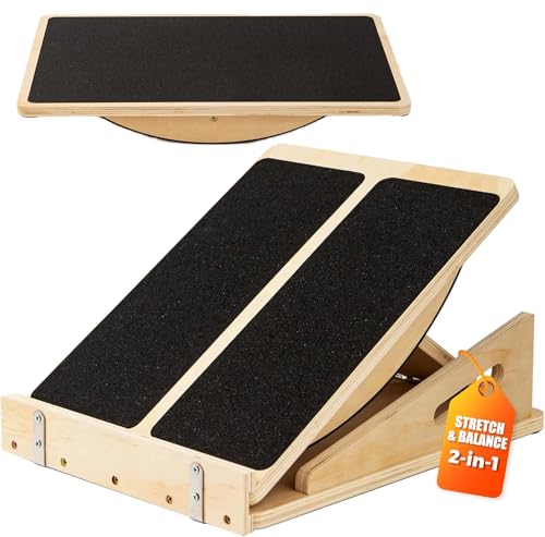 2-in-1 Wooden Balance Board and Slant Board for Adults, 15-35° Angle