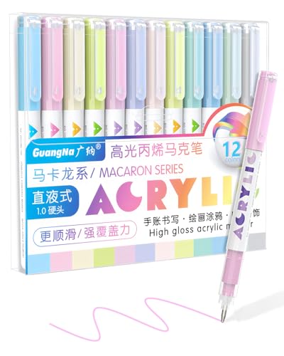 Guangna Macaron Pastel Acrylic Gel Pens 12 Color, Fine Tip 1.0mm Colored Pens for Journaling, Black Paper, Adult Coloring Books, Calligraphy, Note Taking & DIY Crafts, RollerBall Pen Tip - color: Macaron