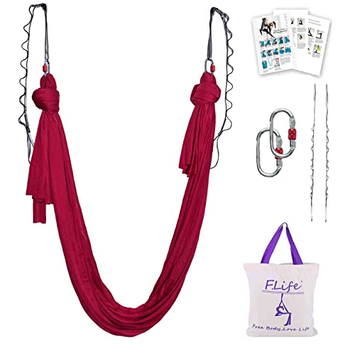 F.Life Aerial Silk Yoga Hammock & Swing for yoga Inversion,Strength training,starter hardware kit - color: Dark red