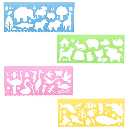Template for Drawing,4 Pack Clear Ruler Animal-Shaped Stencils Drafting Tools Set Stencil Maker Rulers,Rulers for Kids,Measuring Templates Rulers for Office,School,Drawing