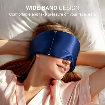 LitBear Silk Sleep Mask for Side Sleeper, Eye Mask Sleeping for Women Men | 100% 22 Momme Pure Mulberry Silk, Face-Hugging Padded Eye Cover for Sleeping with Adjustable Band, Midnight Blue - color: Midnight Blue