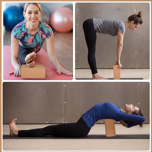 Leitee 4 Pcs Cork Yoga Blocks, 9 x 6 x 4 in Non Slip Bricks