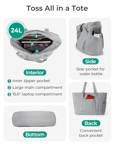 BAGSMART Gym Tote Bag for Women, 24L/28L Travel Tote Yoga Mat Bag - color: Grey, size: Small