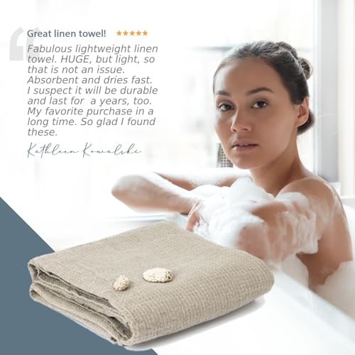 Pure 100% Linen Bath Sheet 35x70-inch - Waffle Weave - Quick Dry - color: Natural Linen, size: Bath Sheet