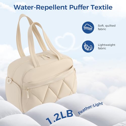 Women's Duffle Gym Bag, Carry-On Shoe Compartment for Weekender Overnight - color: Beige, size: Medium