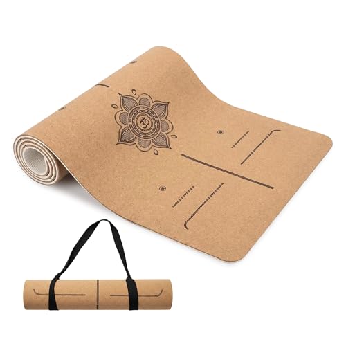 Cork Yoga Mat extra thick 6mm TPE Yoga Mat 72x24 Inch High Density Non-Slip Workout Mat Super Grip Quick-Dry for Hot Yoga, Home Gym