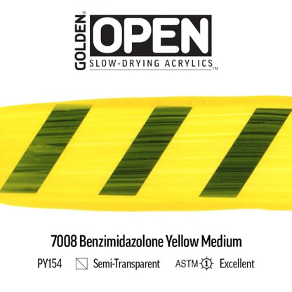 GOLDEN OPEN Slow-Drying Acrylics, Benzimidazolone Yel Med, 5 fl oz. tube, Professional Acrylic Paint, Semi-Transparent - color: Benzimidazolone Yel Med, size: 5 Fl Oz (Pack of 1)