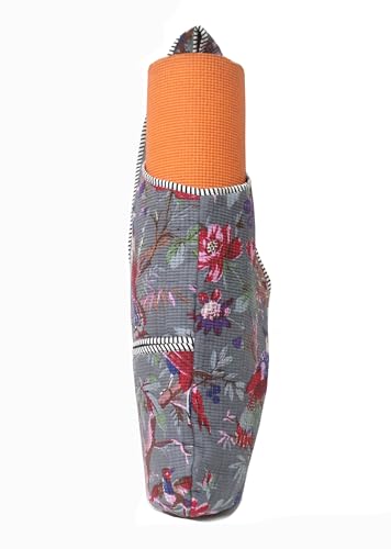 INDIAN CRAFT CASTLE Yoga Mat Bag | Tote Mat Bag | Sling Yoga Tote w/Large Side Pocket & Zipper Pocket | Yoga Mat Carrier Fits Most Size Mats - color: Grey Multi