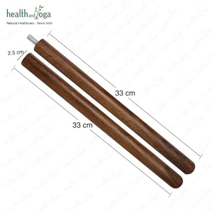 HealthAndYoga™ StretchNHeal Collapsible Multi-Use Wooden Yoga Stick - Regular and XL - Portable Posture Corrector Pole, Stretch Mobility Stick, Physical Workout Exercise Dowel - size: Regular - 26" without Sleeve