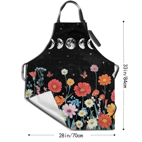 Giwawa Unisex Adult Apron Waterproof Stain Resistant Kitchen Cooking Apron with 2 Pockets for BBQ Grill Painting - color: Flower