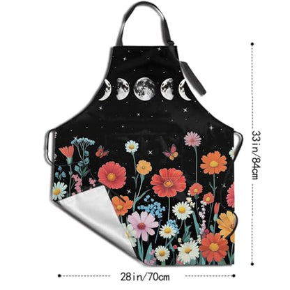 Giwawa Unisex Adult Apron Waterproof Stain Resistant Kitchen Cooking Apron with 2 Pockets for BBQ Grill Painting - color: Flower
