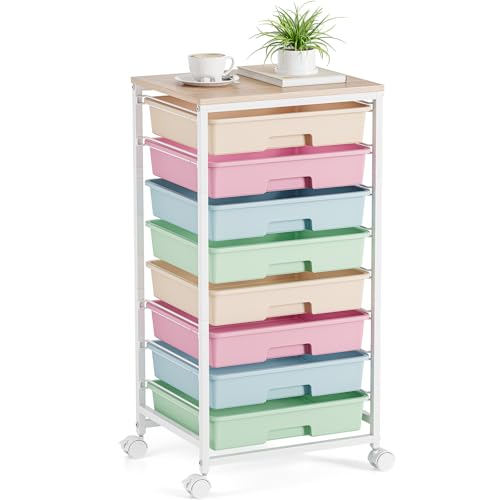 Rolling Storage Cart, Rainbow Cart with 8 Drawers and Wooden Tabletop, Teacher Organization for Classroom, Art Cart for Classroom,Office,Bedroom,Rainbow - color: Rainbow