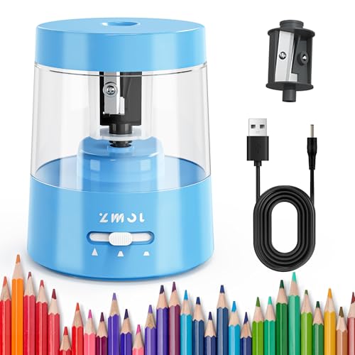 ZMOL Electric Pencil Sharpener, USB or 2 AA Powered,6-8mm,Blue | Suitable for Colored Pencil No.2,Fast Sharpening,3 Modes,Tungsten Steel Blade Holder, Portable for Classroom Office Home - color: Blue
