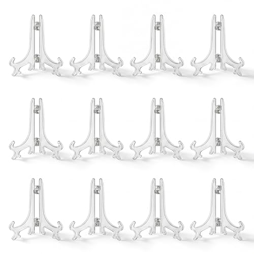 Artliving 4 Inch Clear Plastic Easels or Stand/Plate Holders to Display Pictures or Other Items at Weddings, Home Decoration, Birthdays, Tables (12 Pack) - color: White, size: 4 inch (12 pack)