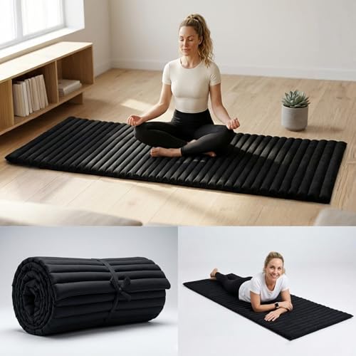 Leewadee Thai Roll Mat 75 x 28 inches Kapok Firm | Breathable folding mattress for sleeping, yoga, meditation & massage. For travel, camping, the car or as a guest bed - color: Cl02 - Black, size: M: 75x28"
