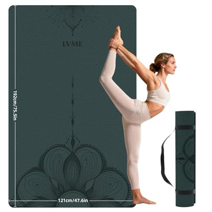 Large Yoga Mat (75.5"x47.6"x0.4"）Extra Wide & Thick 10mm | Non-Slip Exercise Mat, High-Density TPE Mat for Yoga Pilates & Home Gym Workouts - color: Forest green