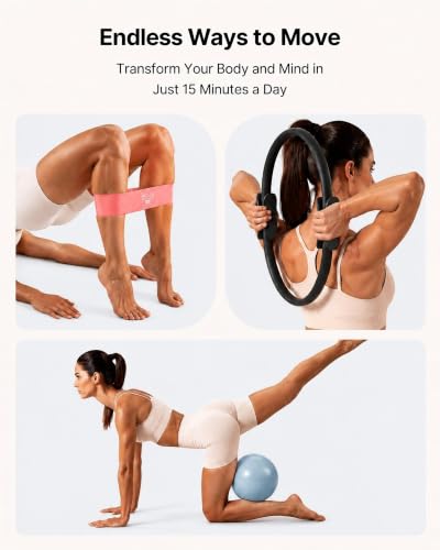 PAETA Pilates Ring Set – 14” Magic Circle (38 lbs Resistance), 9.8” Pilates Ball, 5 Resistance Bands, and Exercise Guide Included for Home Workouts - color: black
