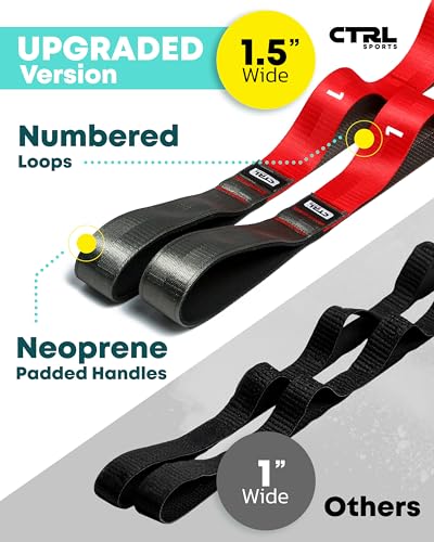 Stretching Strap with Loops - Non Elastic Yoga Strap for Physical Therapy - style: 12 Loops - Red