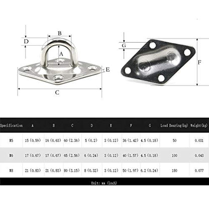 heyous 2 Set M8 Suspension Ceiling Wall Mount U Hook Anchor Hanger Stainless Steel Heavy Duty Multi Purpose Hammock Swing Ceiling Hook Rhombic Base Plate with Snap Hook - color: Rhombic, size: M8