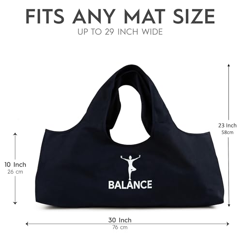 Wild Essentials Yoga Bag, Exercise, Tote, Large Carrier, Shoulder Strap, Inner Pocket, Fits Most Mats, Recycled Cotton Canvas - color: Black-Balance