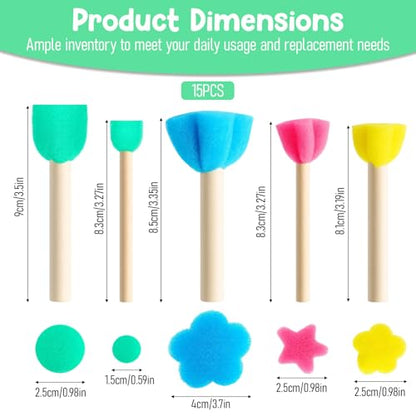 15 PCS Sponge Paint Brushes for Crafts, Foam Paint Brushes for Art Painting | Paint Sponges for Crafts, 5 Sizes Sponge Brushes for Painting DIY Crafts