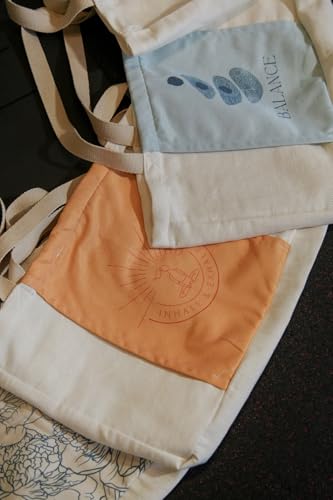 Large Canvas Yoga Tote Bag with Yoga Mats Bags Carrier - color: Beige & Orange