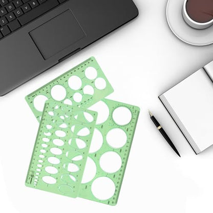 4PCS Circle Template, Plastic Circle and Oval Measuring Templates, Formwork Drawings Templates (Clear Green)
