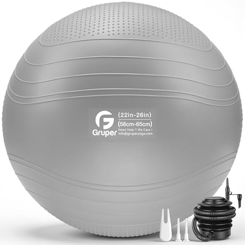 Gruper Yoga Ball, Extra Thick Non Slip Exercise Ball for Workout, Yoga, Pregnancy, 4 Sizes Anti Burst Chair for Home and Office, Includes Foot Pump & Fitness Guide - color: ['Grey'], size: 26 Inch (65cm),l
