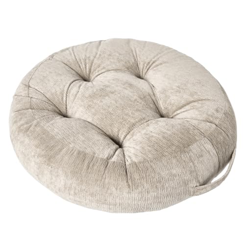 Floor Pillow Cushion for Adults Sitting | Large Meditation Cushion Pillow with Handle for Tatami Living Room or Yoga (1, Round, Sand, 22 x 22 x 6 inches) - color: Round Sand