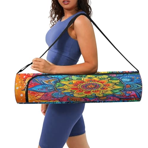 Spacious Extra Large Storage Yoga Mat Bag | Huge Capacity Mandala Gym Tote - Waterproof Wear-Resistant Carrier Strap Pilates - color: Rainbow's iridescent colors