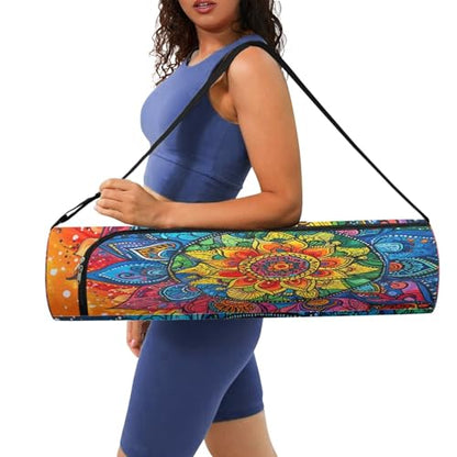 Spacious Extra Large Storage Yoga Mat Bag | Huge Capacity Mandala Gym Tote - Waterproof Wear-Resistant Carrier Strap Pilates - color: Rainbow's iridescent colors