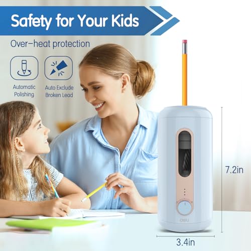 deli Electric Pencil Sharpener, Fully Automatic Pencil Sharpener, Blue | Suitable for 6.9-10.8mm Colored/Jumbo Pencils, Auto in & Out, Rechargeable Hands-Free Sharpener for Classroom Home Office， - color: Blue