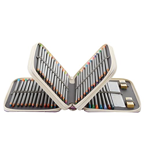 72 Slots Pencil Case Organizer w/Removal Handle Strap | 3-Layer Zipped Pencils Box Large for Colored Pencils Watercolor Pencils for Office and Travel for Artist - color: Dark Marble Purple