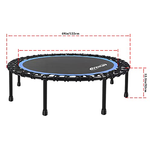 Newan 40"-48" Silent Mini Trampoline Fitness Trampoline Bungee Rebounder Jumping Cardio Trainer Workout for Adults-Max Limit 330lbs - color: 48" Round Blue (NO Handle)