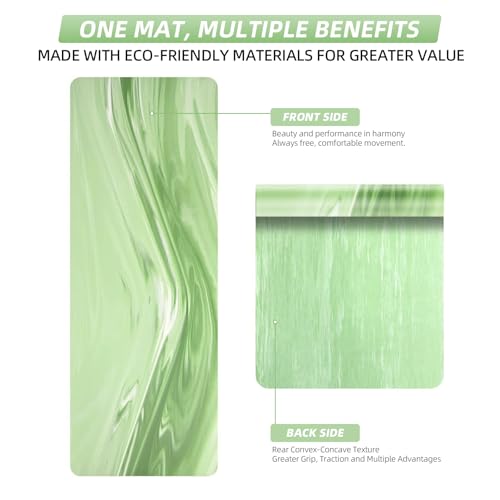 Natural Rubber Yoga Mat, Matte PU Material Extra Thick Yoga Mat Non Slip, Eco Friendly Fitness Exercise Mat for Women Men Kids, Workout, Yoga, Pilates and Floor Exercise - color: Green