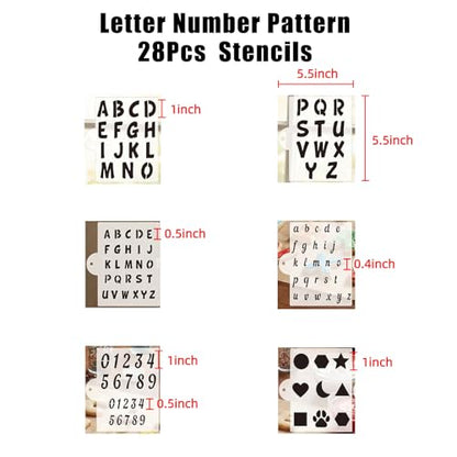 28PCS Alphabet Number Stencils for Baking, Reusable PET Letter Symbols Drawing Templates, DIY Decorating Stencils for Cookie, Wood, Canvas, Wall, Scrapbook, Journal, Gift Card (5.5x5.5Inch)