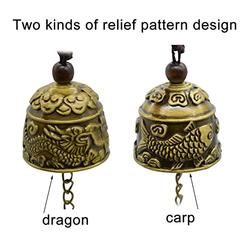 3Pcs Vintage Dragon Bell Bronze Fish Carved Feng Shui Bell