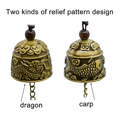 3Pcs Vintage Dragon Bell Bronze Fish Carved Feng Shui Bell