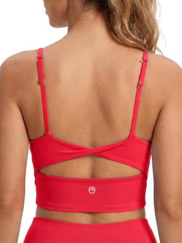 Aoysky Womens Strappy Sports Bra Adjustable Cross Back Longline Crop Top - color: Red, size: Small
