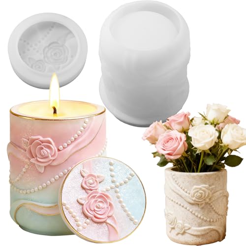 3D Rose Jar Resin Molds with Lid, Pearl Candle Silicone Molds for Epoxy | Epoxy Molds Silicone for Casting, Jewelry Storage Box, Candle Holder, Plaster, Cement Concrete, Candy Container, DIY Crafts - color: Rose Resin Molds