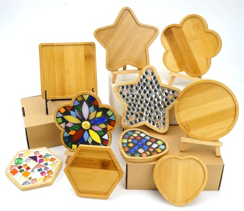 6pcs Wooden Mosaic Base, Various Shapes Substrates for Mosaic Crafts DIY Mosaic Tiles Coaster Base…